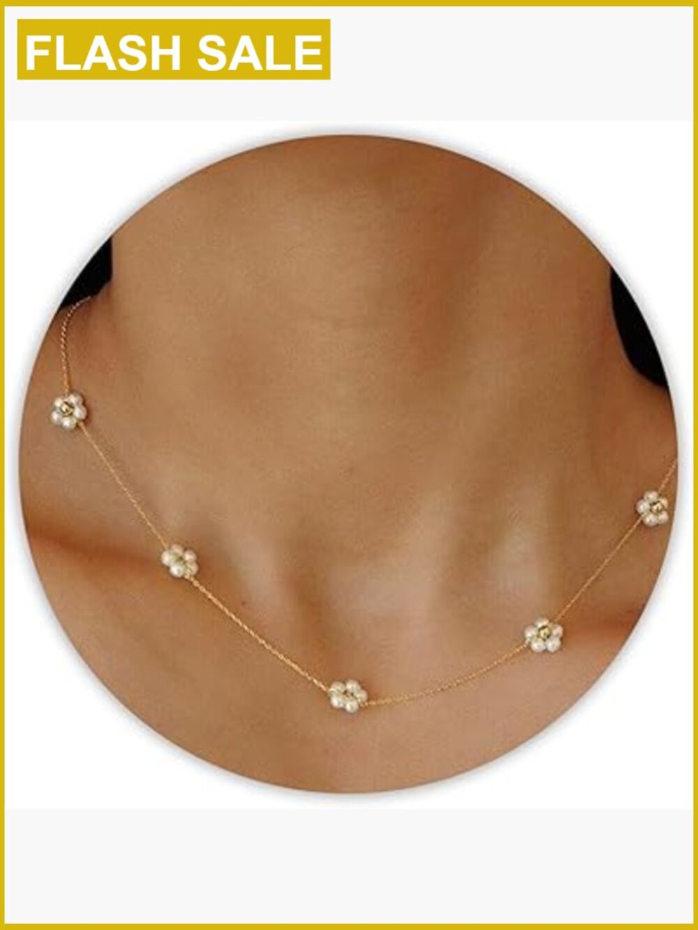 Daisy Pearl Choker Necklace Gold Plated Stainless Steel